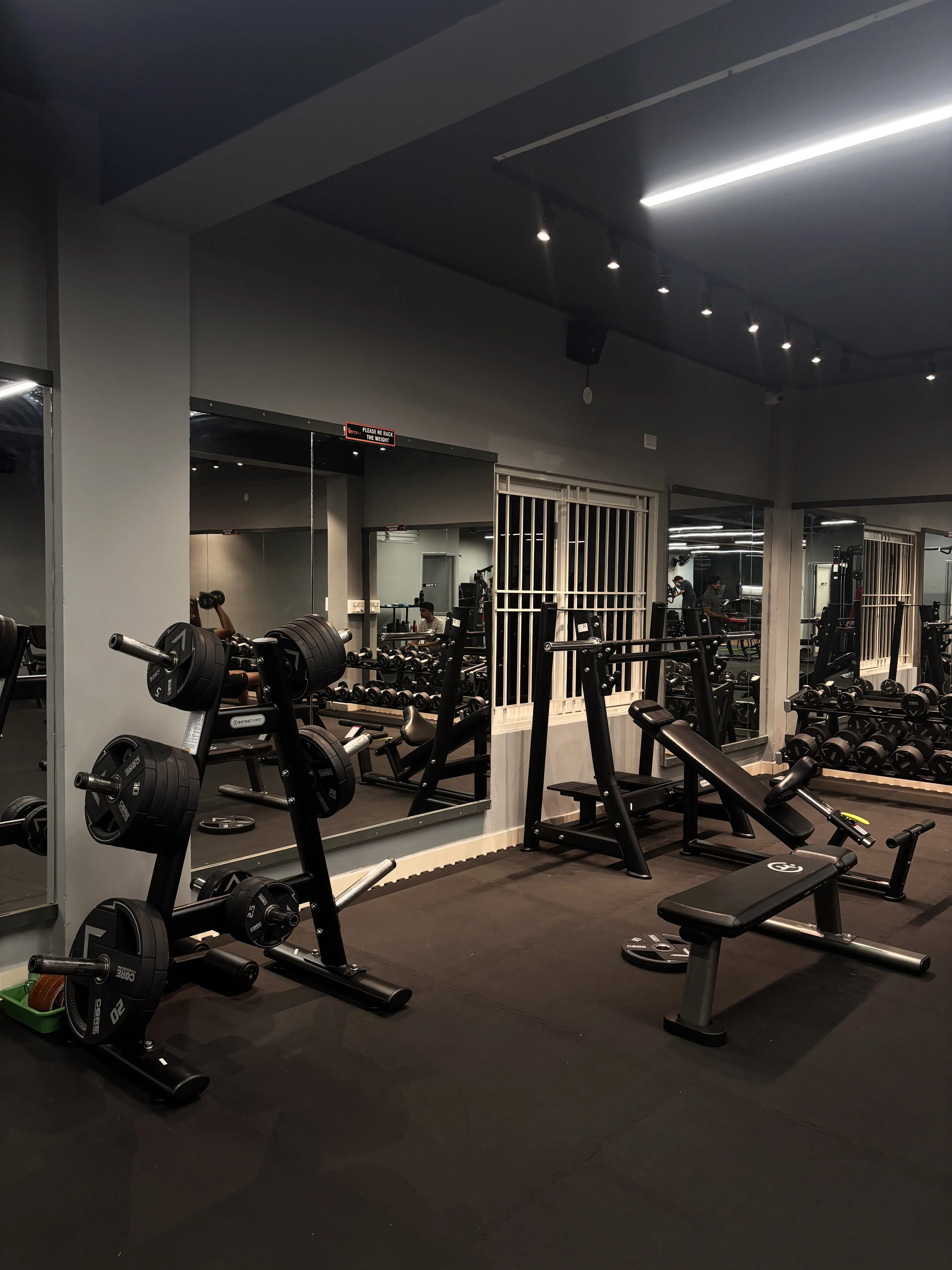 Lat pulldown and free weights area